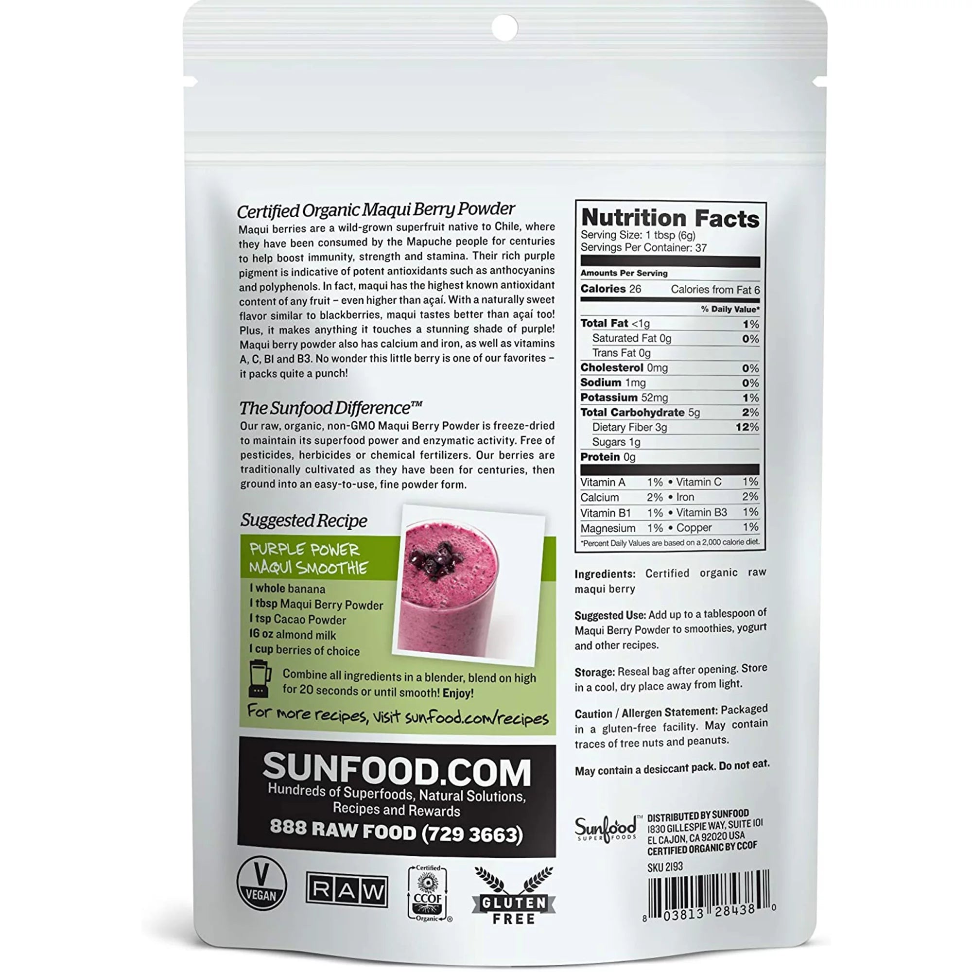 8 oz Raw Organic Maqui Berry Powder J67283