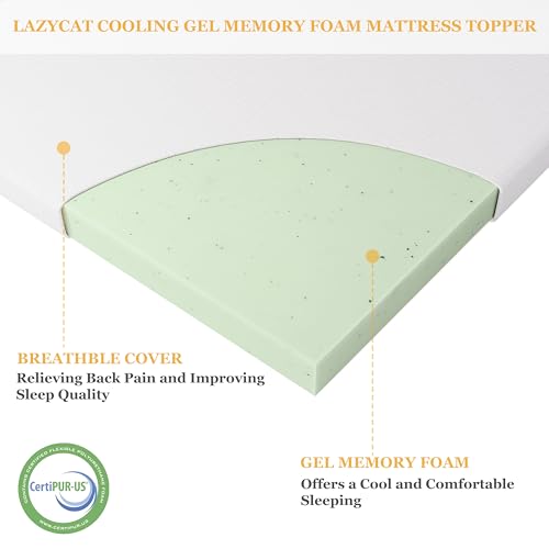 Twin XL Size Cooling Gel Memory Foam Mattress Topper with Removable Washable Cover N79956