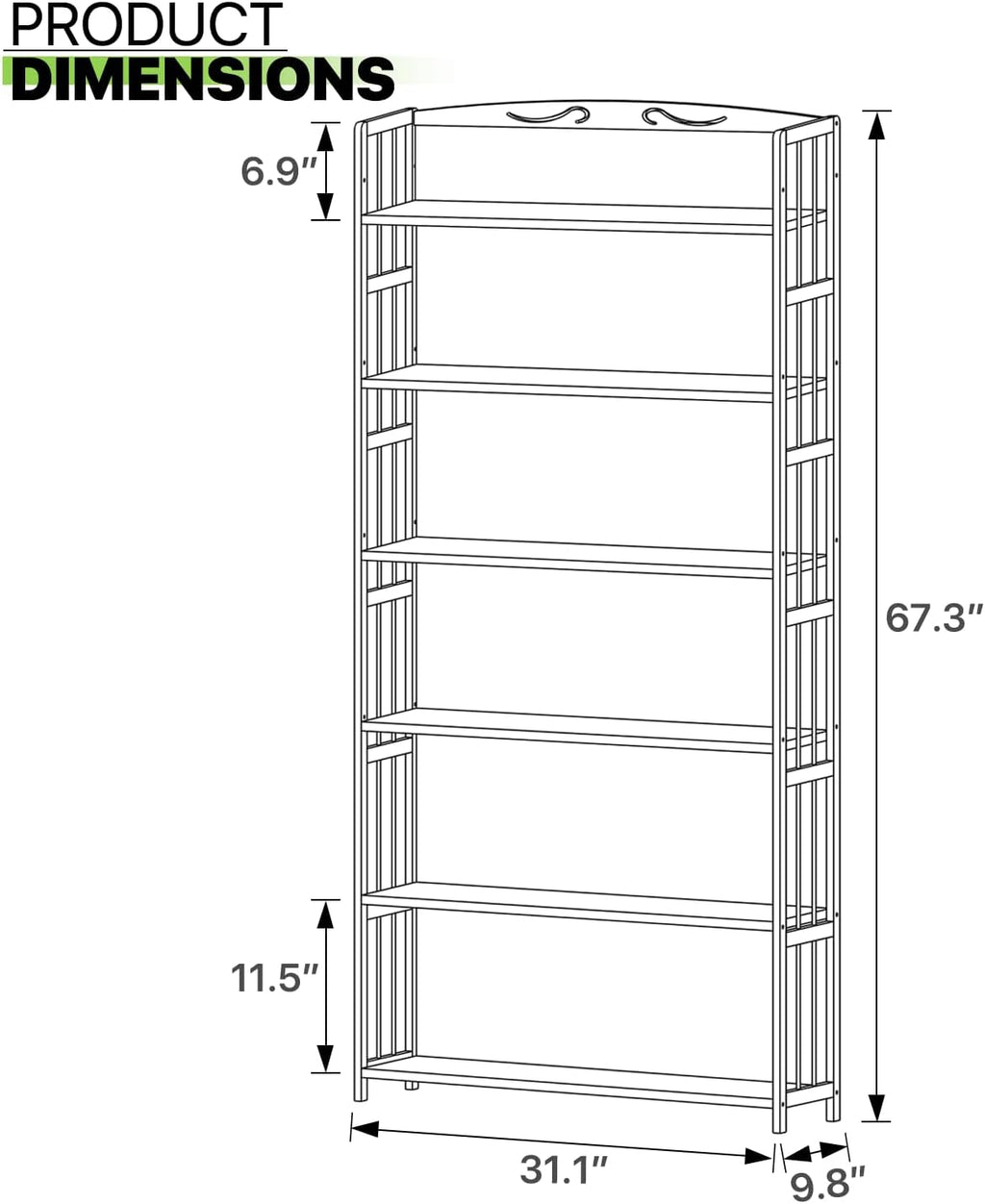 6-Tier Bamboo Tall Narrow Bookshelf A808