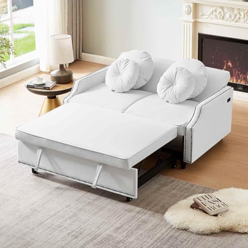 Beige Convertible Sofa Bed with Pull-Out Bed S747