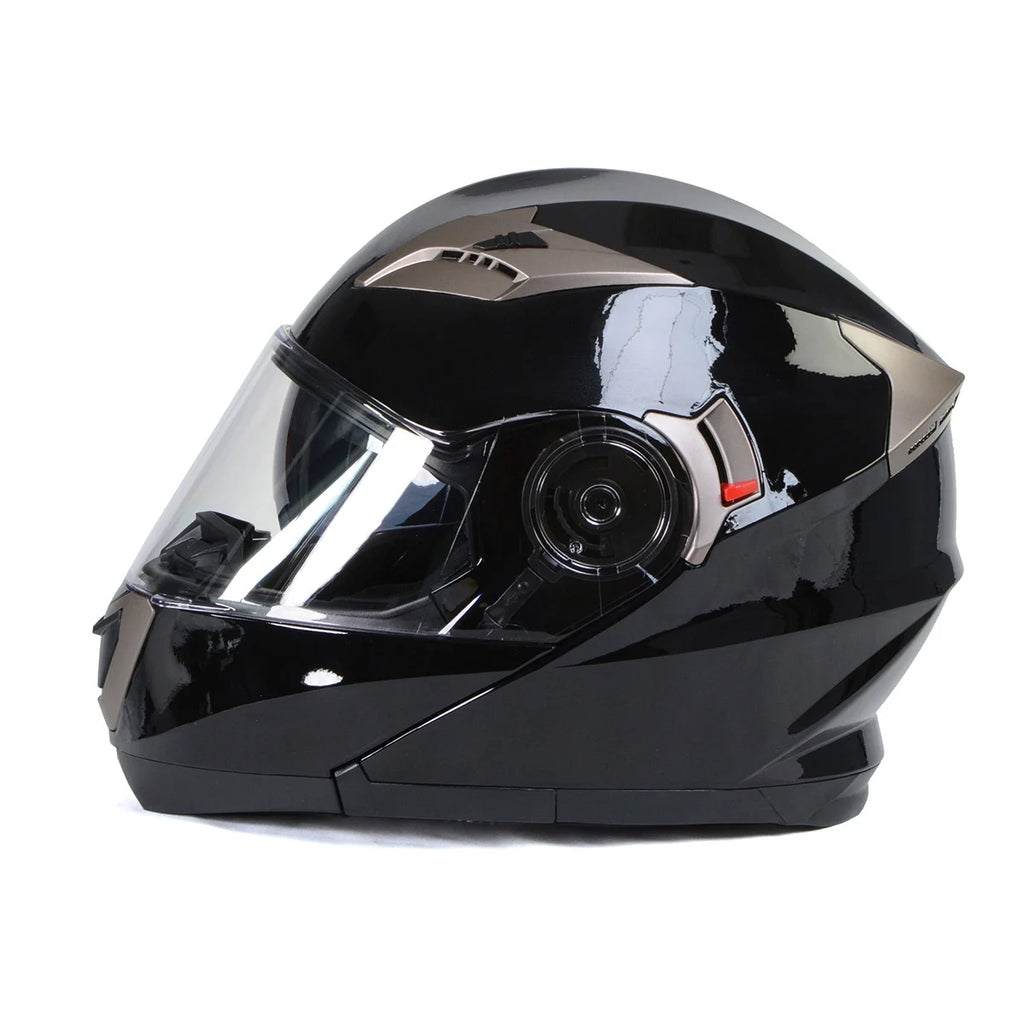 Gloss Black Motorcycle Modular Helmet with Drop Down Visor Medium I193924