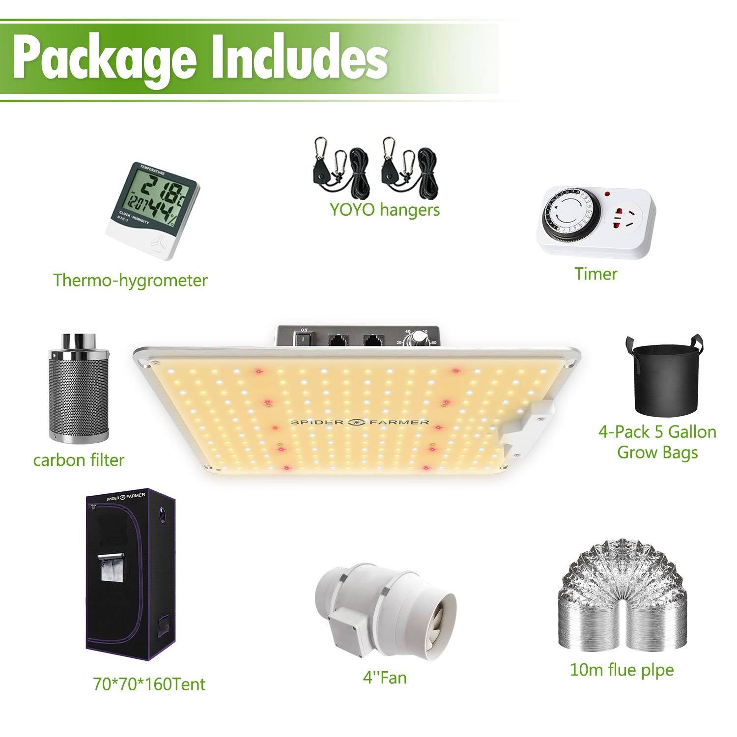 70x70x160cm LED Grow Light Full Spectrum Grow Tent Kits Carbon Filter U7795