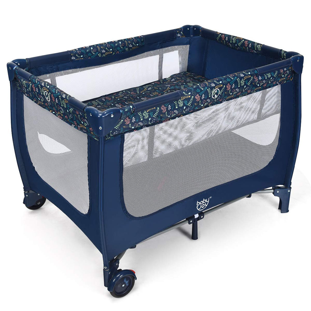 Blue Foldable Baby Playard with Bassinet and Carry Bag B737