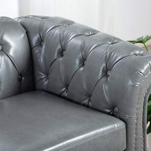 Orange 3 Seater PU Chesterfield Couch with Wooden Legs X365221