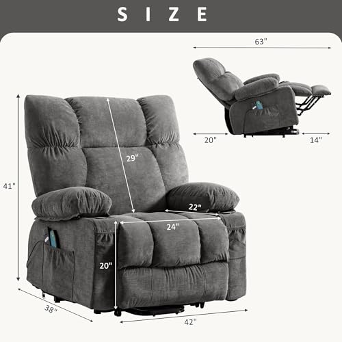 Gray Power Lift Recliner Chair with Heat and Massage V23315