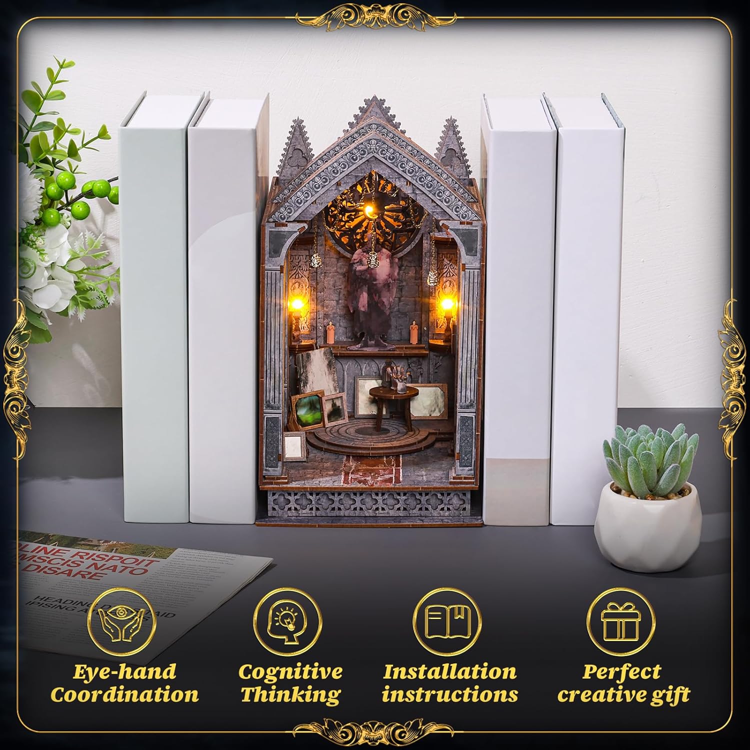 3D Wooden Puzzle Bookshelf Insert with LED Light K613