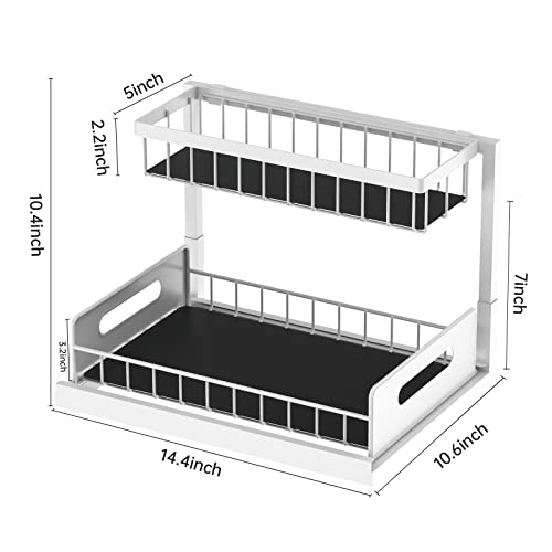 2-Tier Heavy Duty Metal Slide Out Pull Out Drawers Under Sink Organizers and Storage (White) N9673