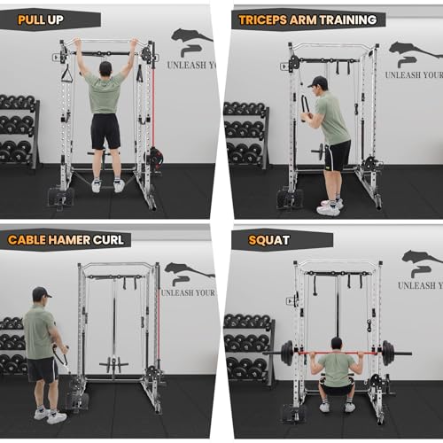 Power Cage with Cable Cross-Over System, Squat Rack with LAT Pull Down System D1827