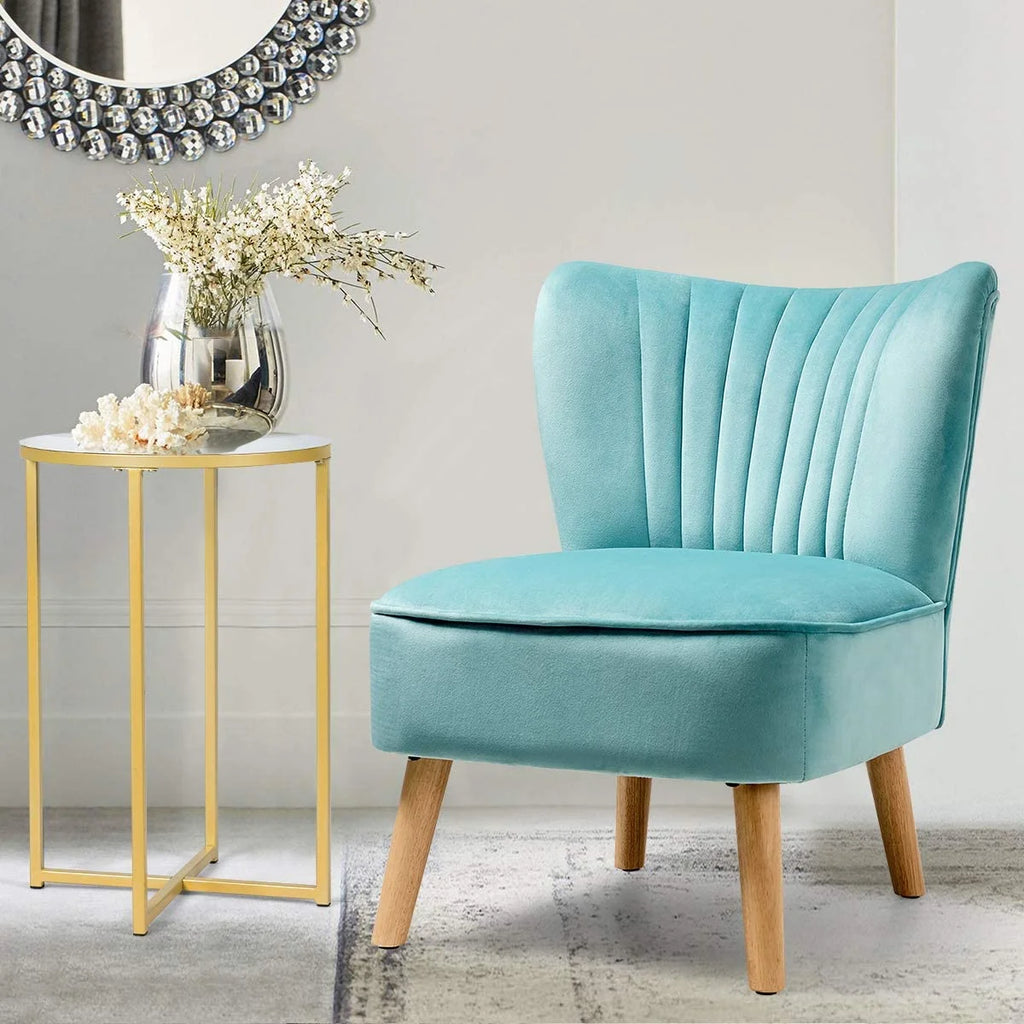 Velvet Armless Club Chair with Wood Legs F183292