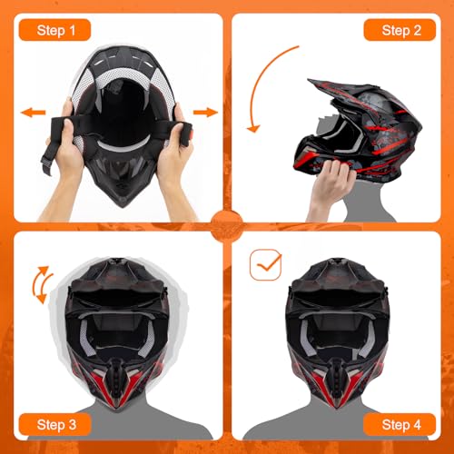 Adult ATV Dirt Bike Helmet Dual Visor with Gloves & Mask Adjustable Sun Visor Motorcycle Helmet A84592