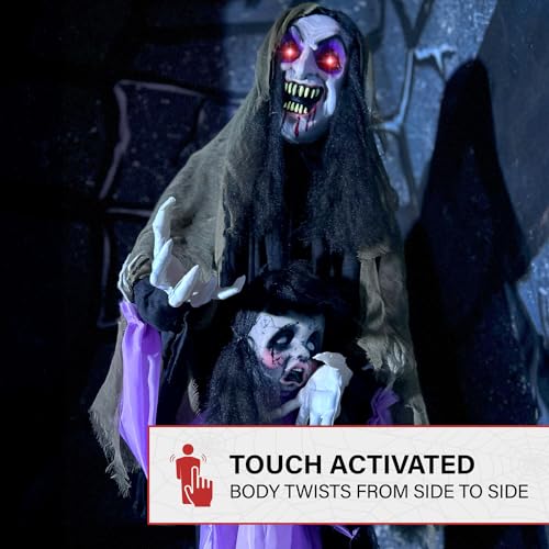 5.25-ft. Standing Gravekeeper Animatronic with Red LED Eyes and Sound Effects W73160