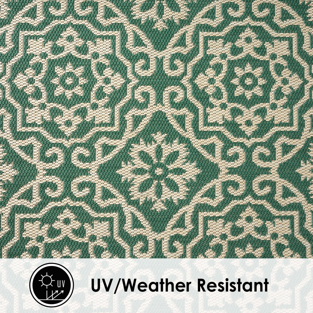 Green/Beige Geometric Indoor/Outdoor Area Rug, 5'2"x7'2" W794