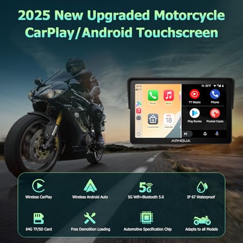 7-Inch Motorcycle GPS Navigation System with Apple CarPlay & Android Auto, Waterproof Touchscreen, Bluetooth, IP67 Waterproof Q439