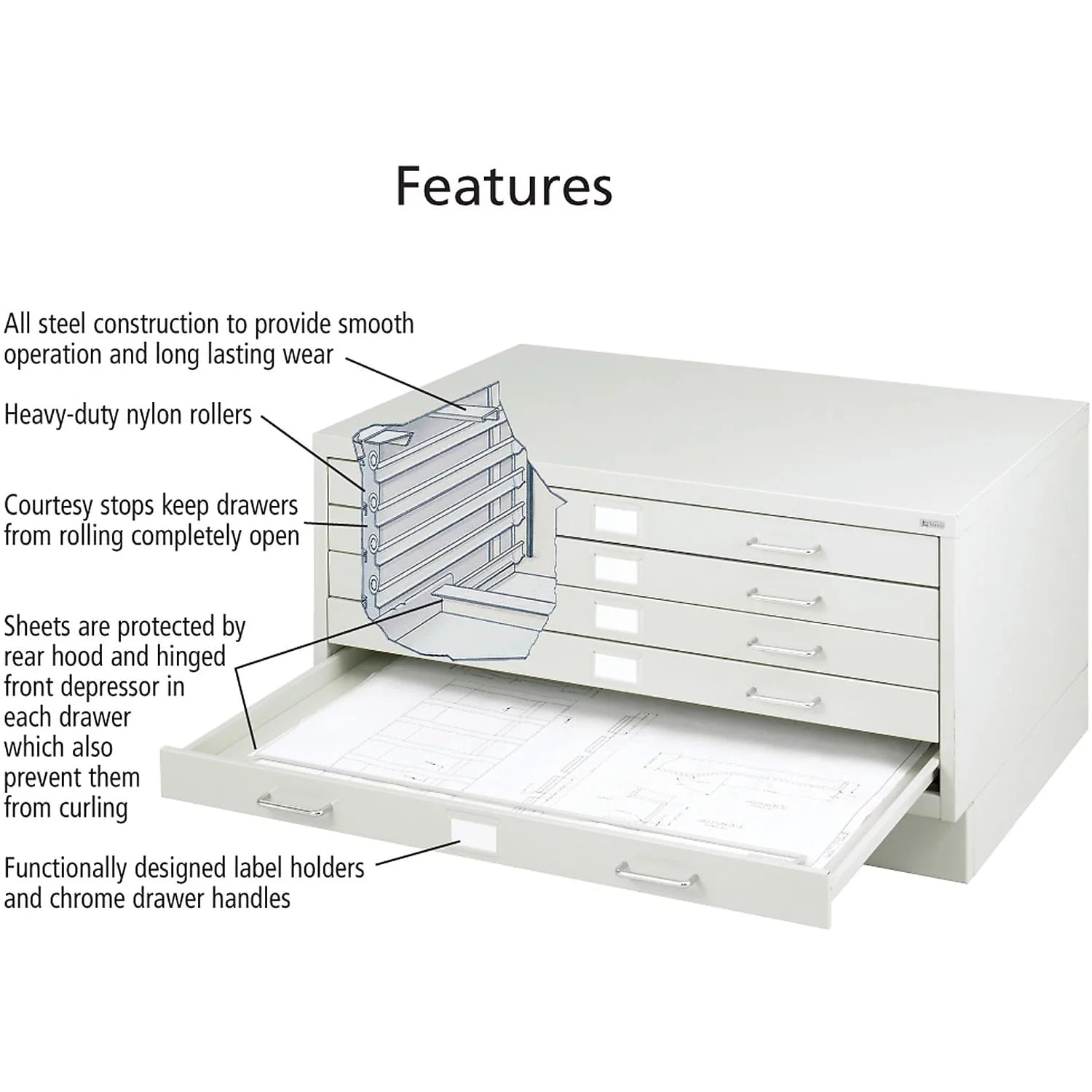 Light Gray 5 Drawer Metal Flat File Cabinet I187