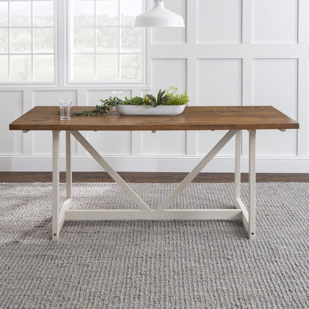Rustic Oak/White Solid Wood Trestle Dining Table V266