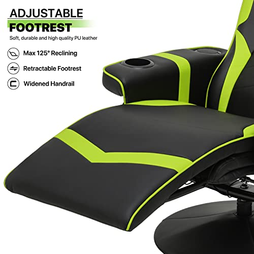 Green PU Leather Massage Gaming Recliner Chair with Adjustable Backrest F830395