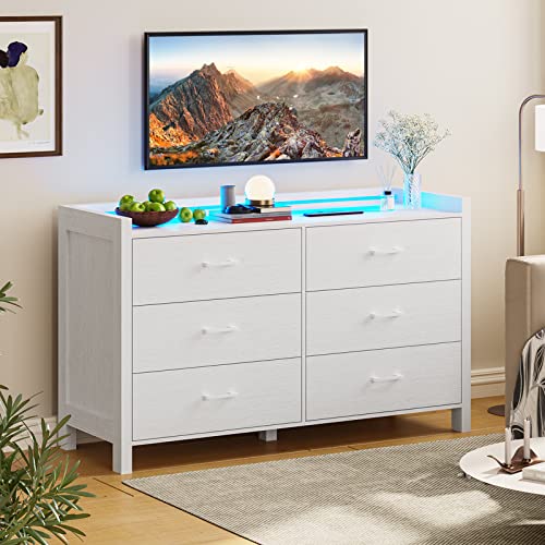 White 6 Drawer Wood Dresser with LED Lights Q132503