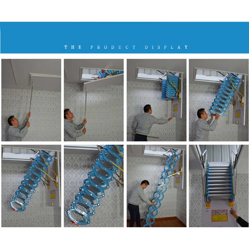 Blue-White Carbon Steel Attic Extension Ladder 9.8ft V66626