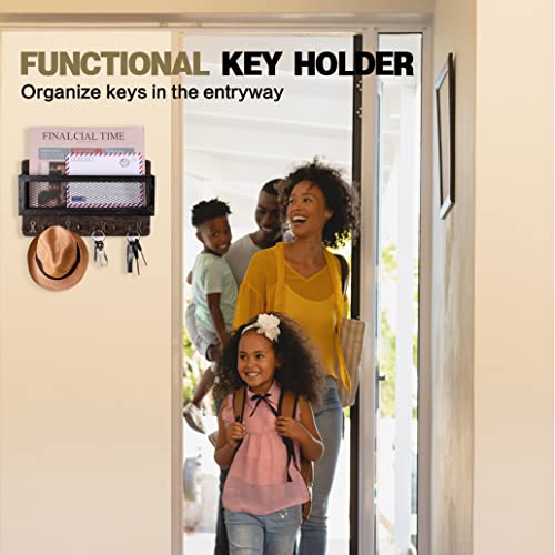Grey Wooden Wall Key Rack with 4 Double Key Hooks V1863