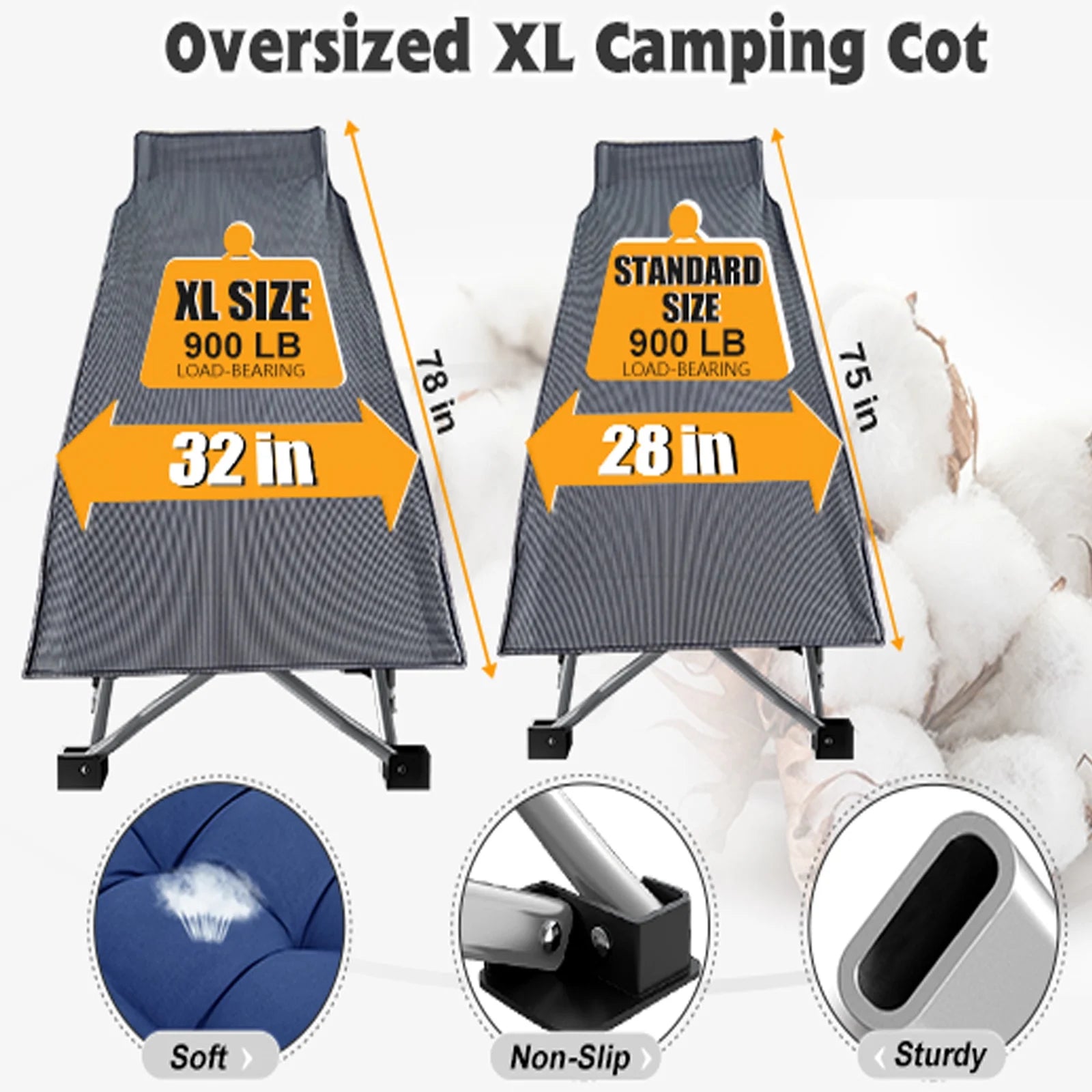 Oversized Folding Bed Cot with Mattress and Carry Bag X3557