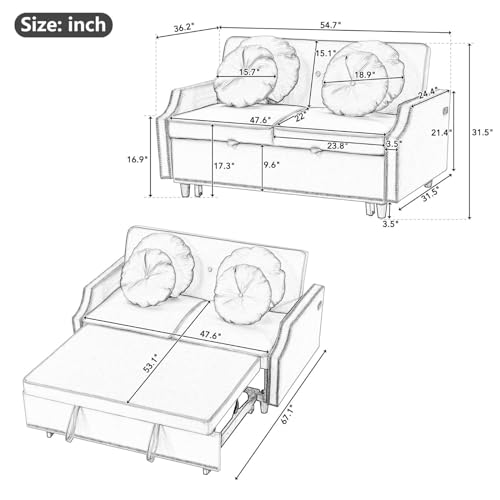 Beige Convertible Sofa Bed with Pull-Out Bed S747