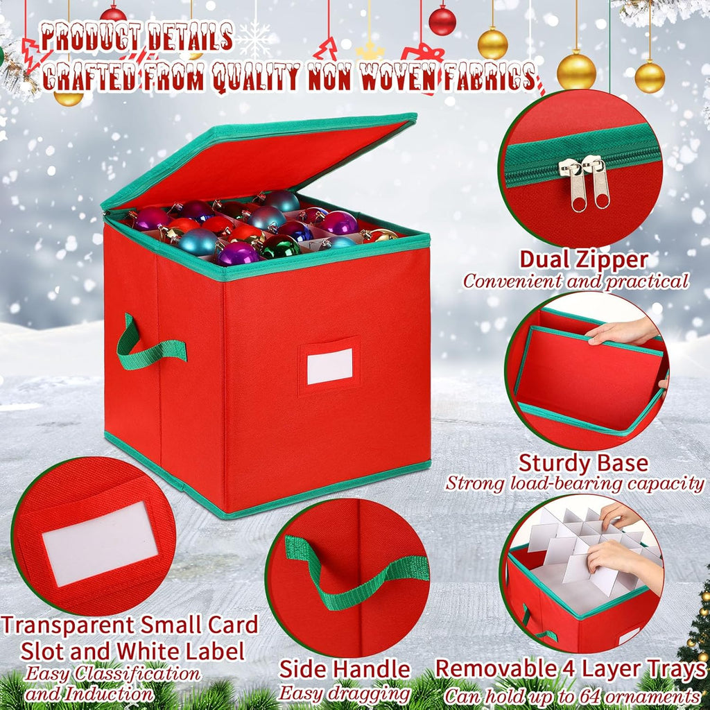 4 Pcs Christmas Ornament Storage Box with 16 Trays Z7720