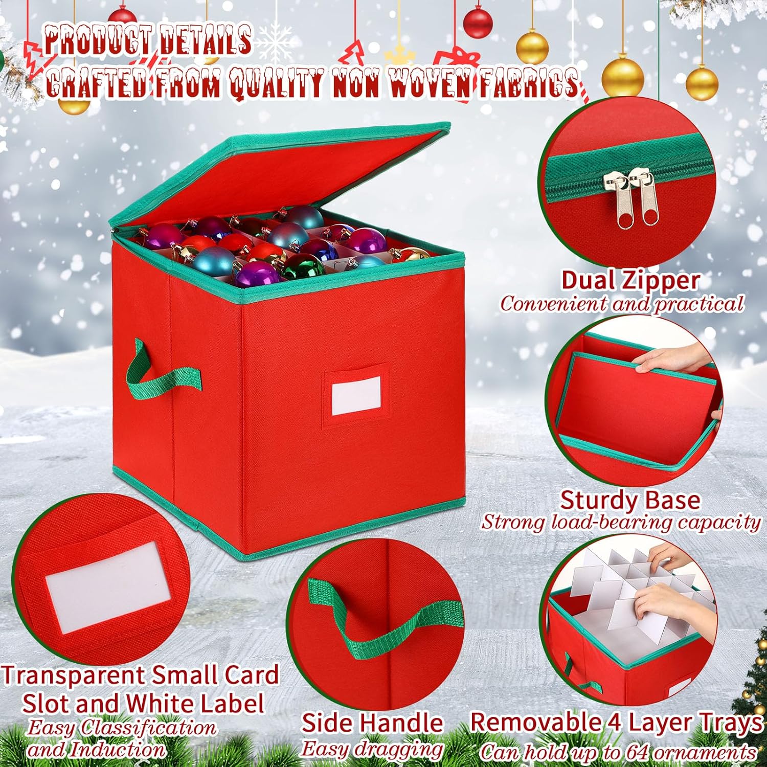 4 Pcs Christmas Ornament Storage Box with 16 Trays Z7720