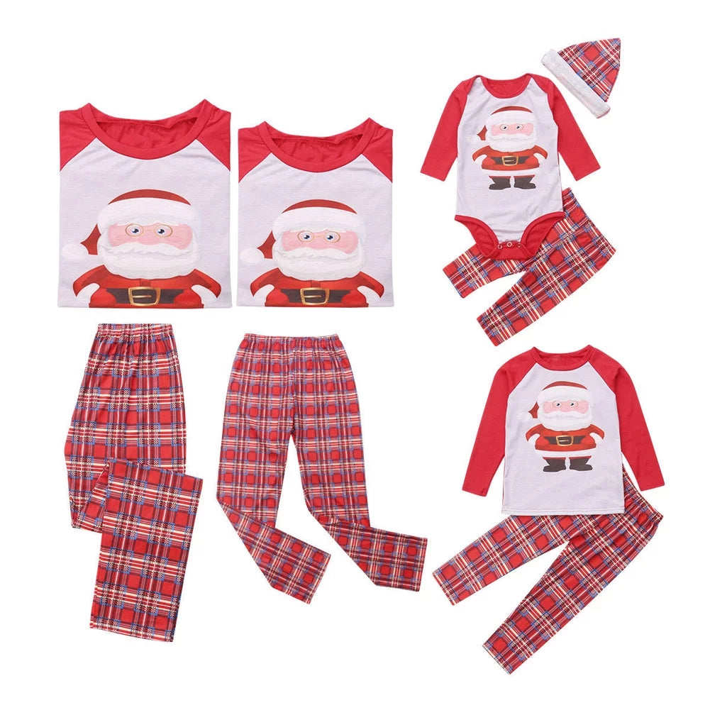 Christmas Family Matching Pajamas Set Santa Claus Plaid Sleepwear R72711