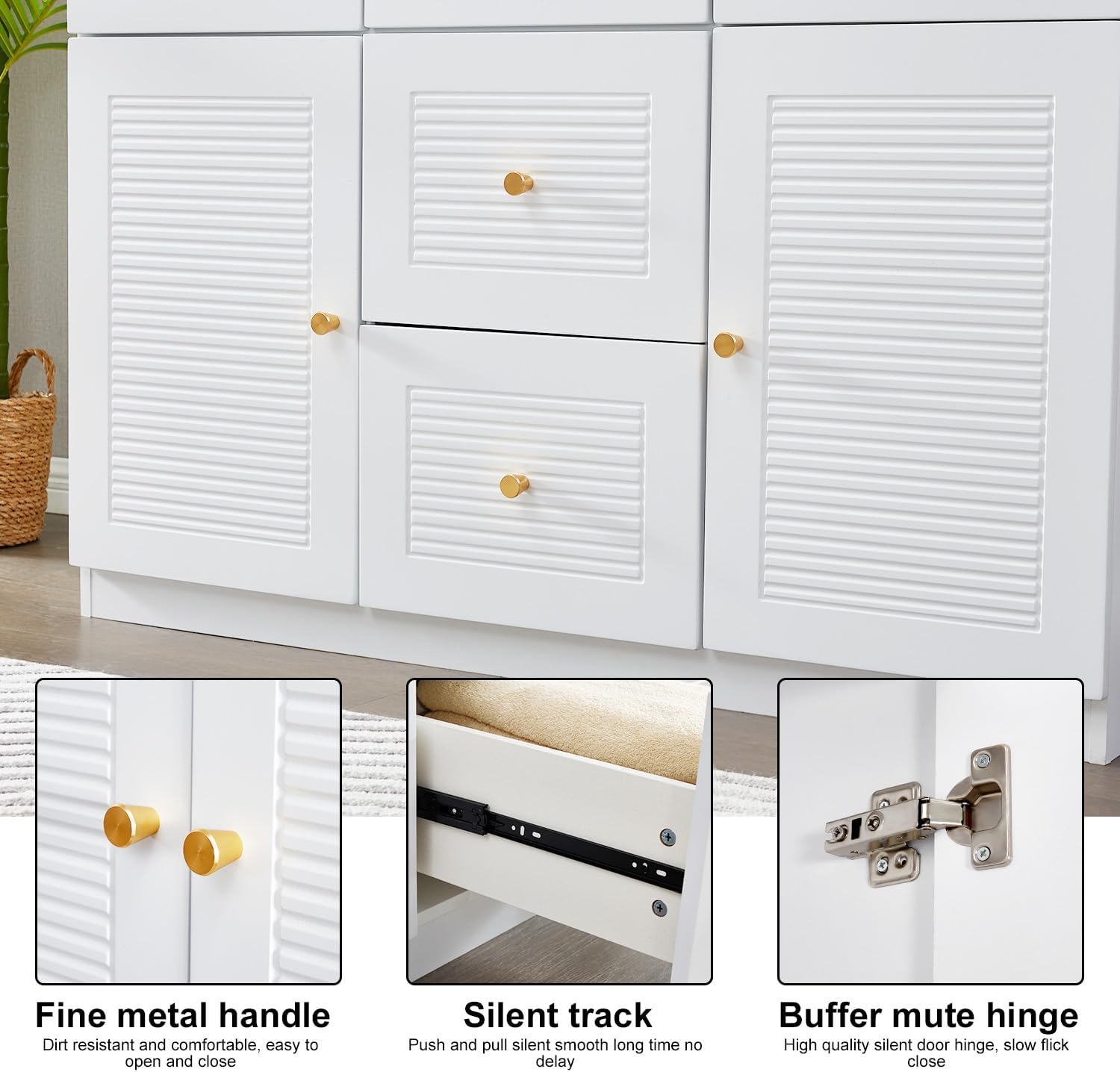 White 3 Door Wooden Armoire Wardrobe with 2 Drawers and Hanging Rod S72877