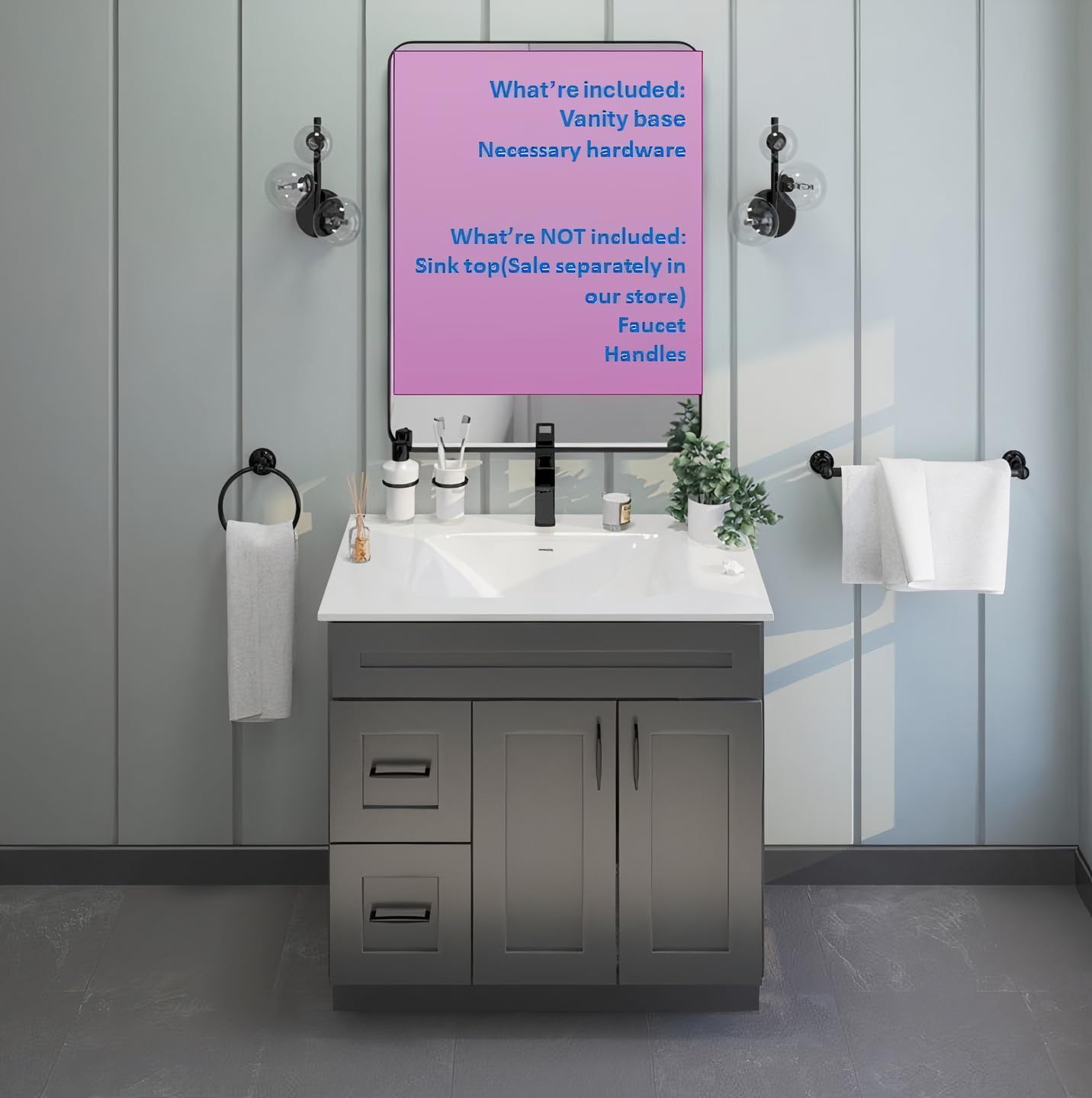 Gray Shaker Bathroom Vanity Sink Base with Drawers 36 in Cabinet N223