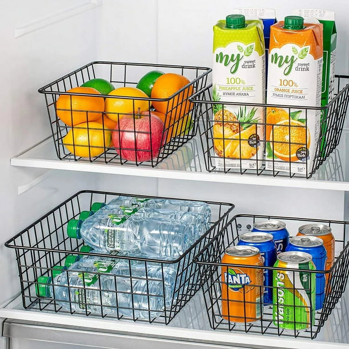 4 Pack Black Metal Wire Storage Baskets with Handles U980