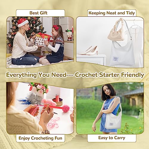 70 Pcs Crochet Kit with Yarns Crochet Hooks Canvas Tote Bag C7946