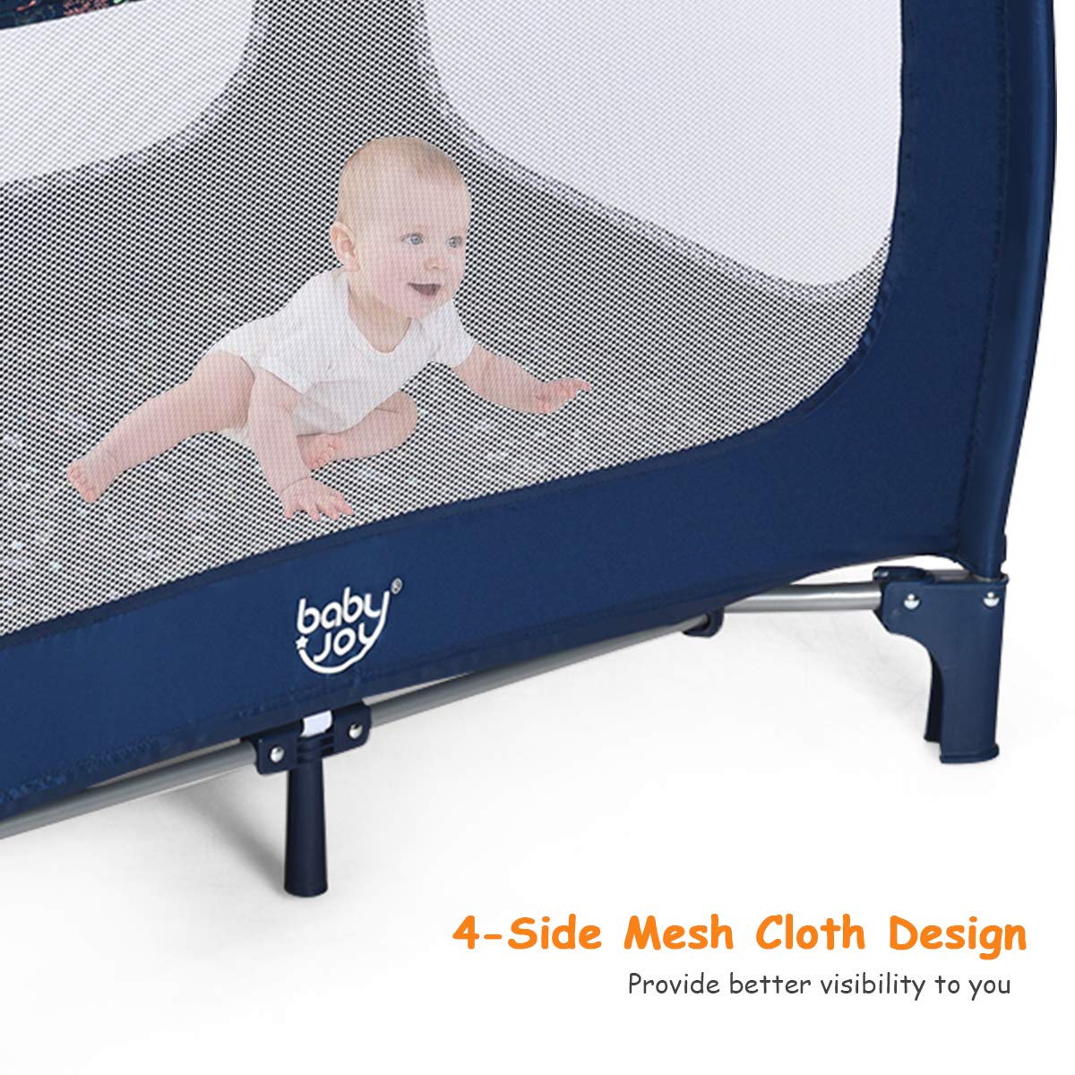 Blue Foldable Baby Playard with Bassinet and Carry Bag B737
