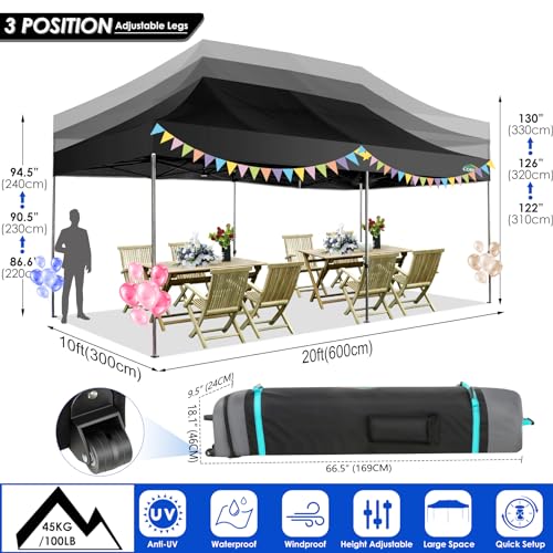 10x20 Heavy Duty Pop up Canopy Tent with 6 sidewalls White D595878