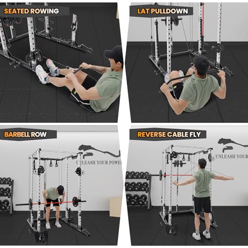 Power Cage with Cable Cross-Over System, Squat Rack with LAT Pull Down System D1827