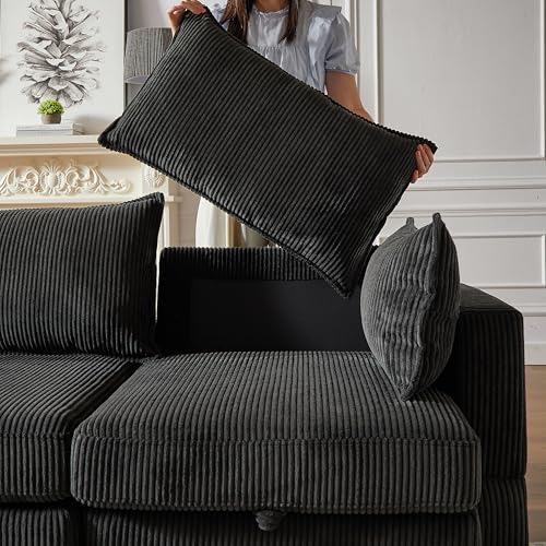 Oversized Modular Storage Sectional Sofa Soft Corduroy Upholstered Deep Seat Convertible Sleeper Couch Bed with 2 Pillows P36530