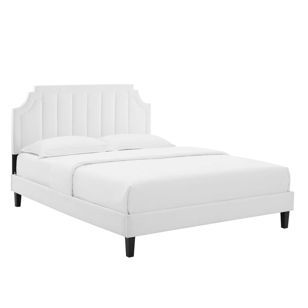 White Velvet King Platform Bed B82507