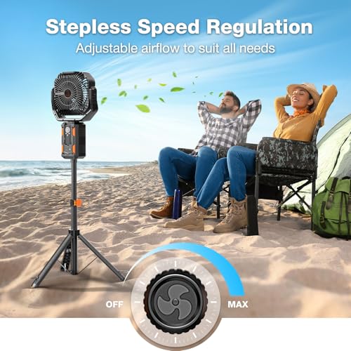 20000mAh Rechargeable Battery Powered Standing Fan with LED Lanterns E7289