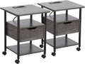 Grey Set of 2 Nightstand with Drawer and Charging Station V509