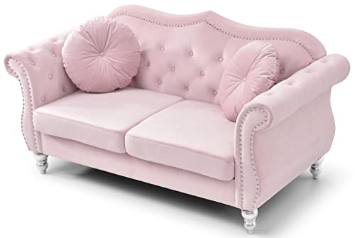 Pink Velvet Loveseat W73244
