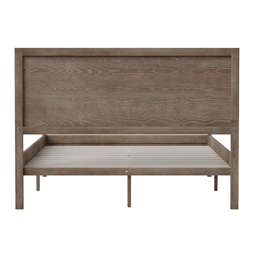 King Size Solid Wood Platform Bed with Headboard, Dark Brown H87033