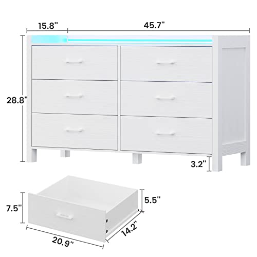 White 6 Drawer Wood Dresser with LED Lights Q132503