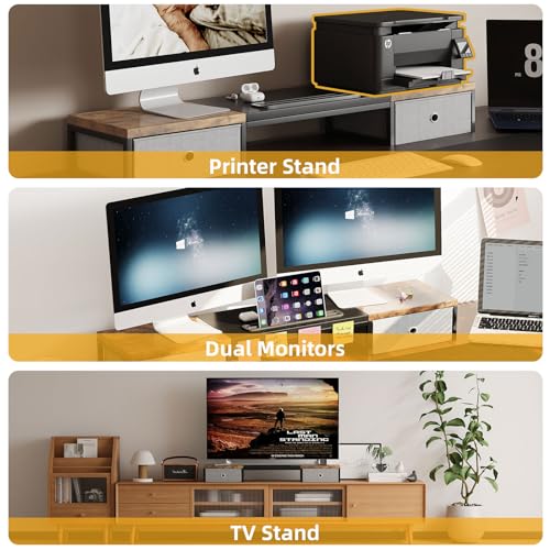 White 39Inch Wooden Dual Monitor Stand Riser with 2 Drawers N14683