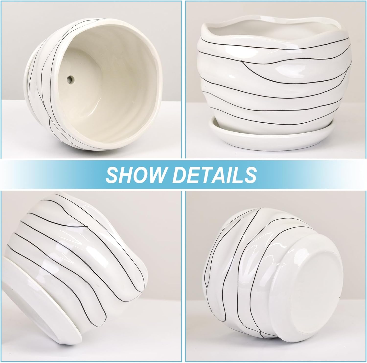 White Ceramic Planter Set, 3 Sizes S549