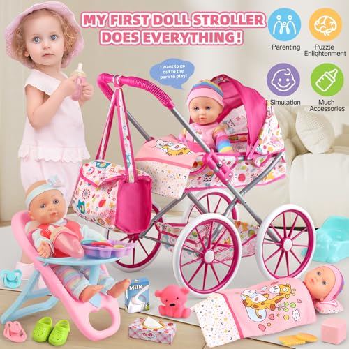 24 PCS Baby Doll Stroller Set with Doll Clothes U647