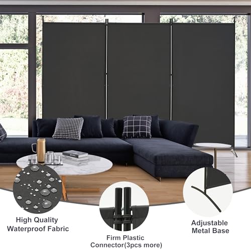 3 Panel Folding Fabric Room Divider, 102" W x 71" H (Black) R846772