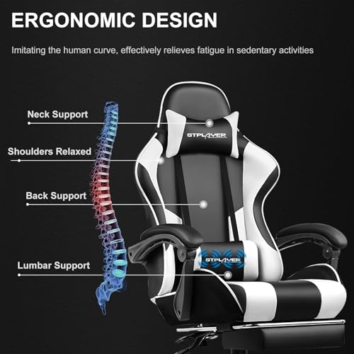 Blue Faux Leather Gaming Chair with Footrest and Lumbar Support B672