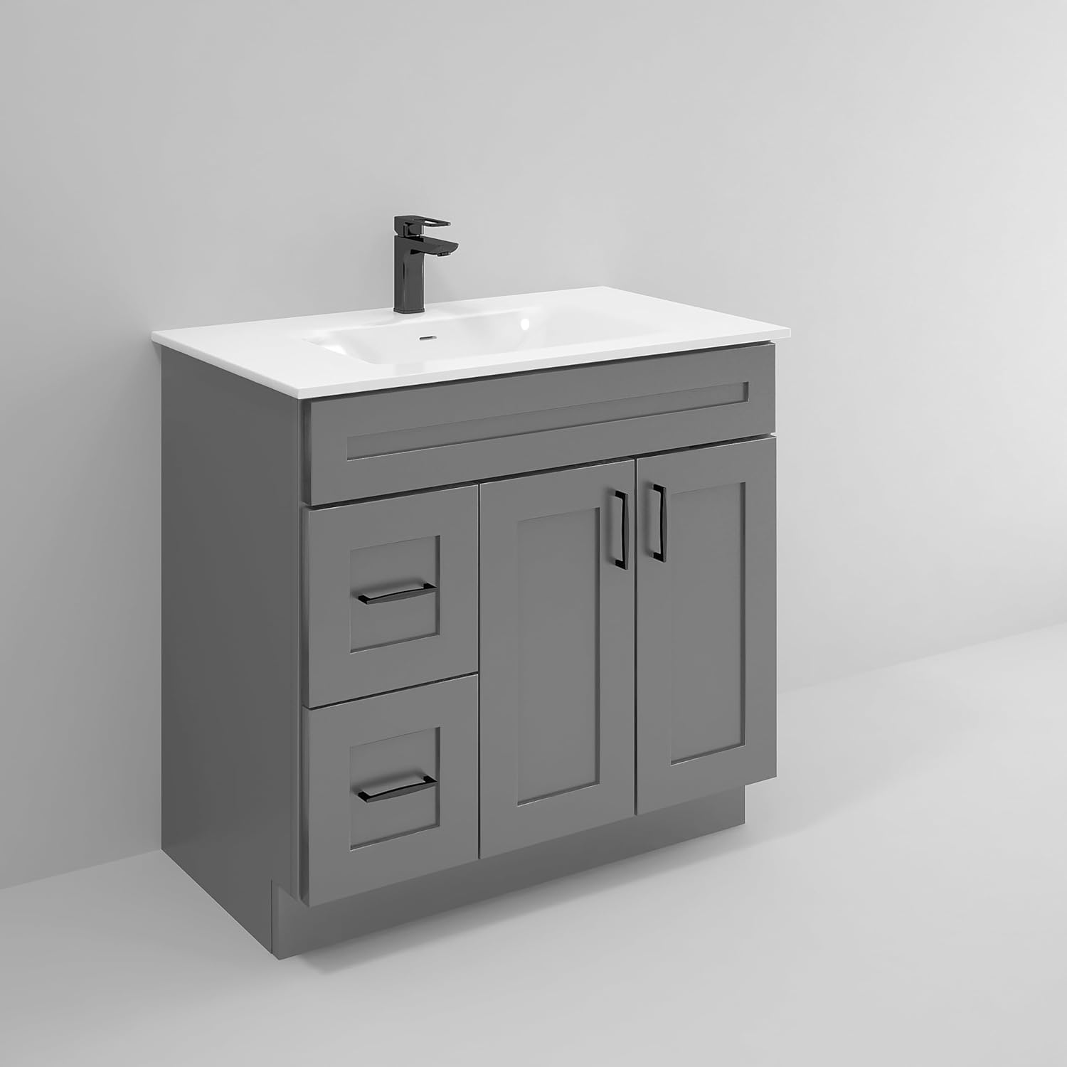 Gray Shaker Bathroom Vanity Sink Base with Drawers 36 in Cabinet N223
