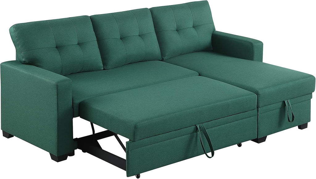 Green Upholstered Pull out Sectional Sofa with Chaise I391659