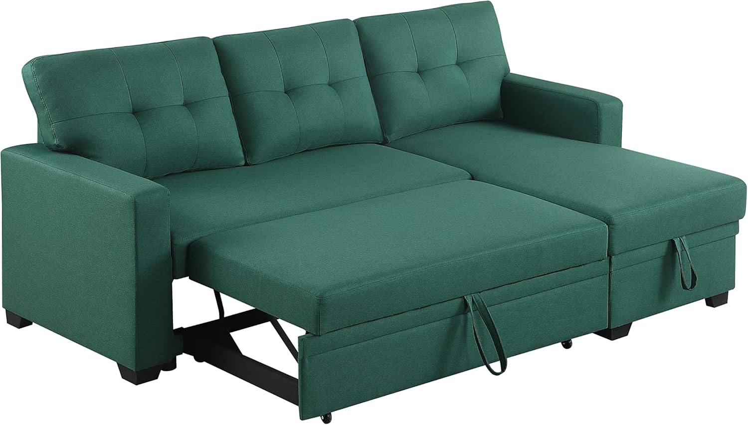 Green Upholstered Pull out Sectional Sofa with Chaise I391659